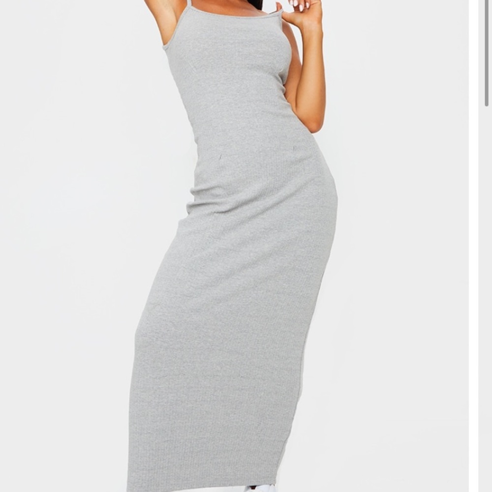 Long gray body con dress
